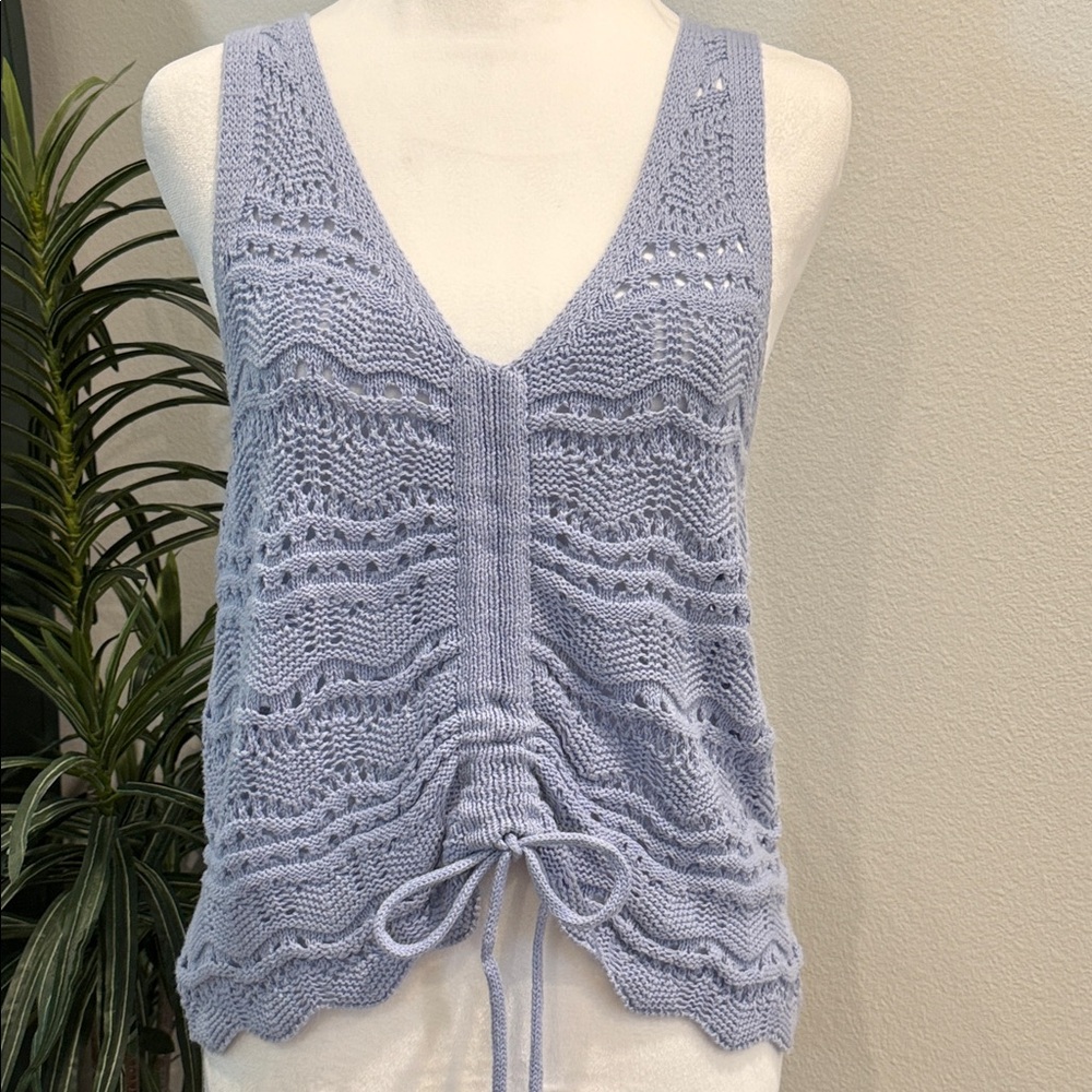 Jessica Simpson Blue Summer Sleeveless Sweater Crochet Top S